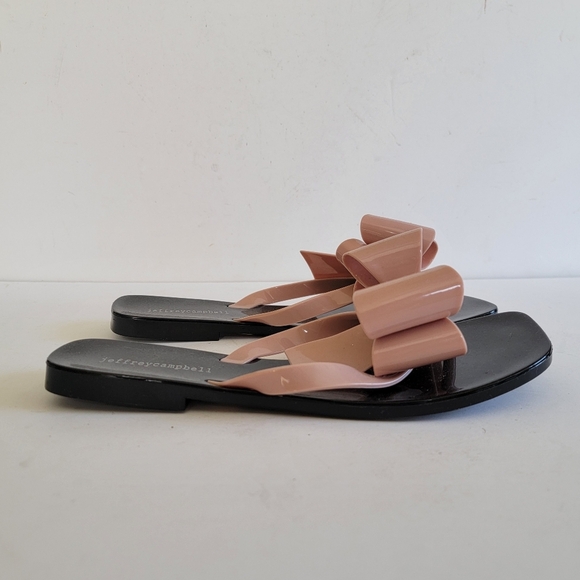 Jeffrey Campbell Blush Pink Bow Sandals EU40 US9 Black Flat Flip Flops Jellies - Picture 10 of 12